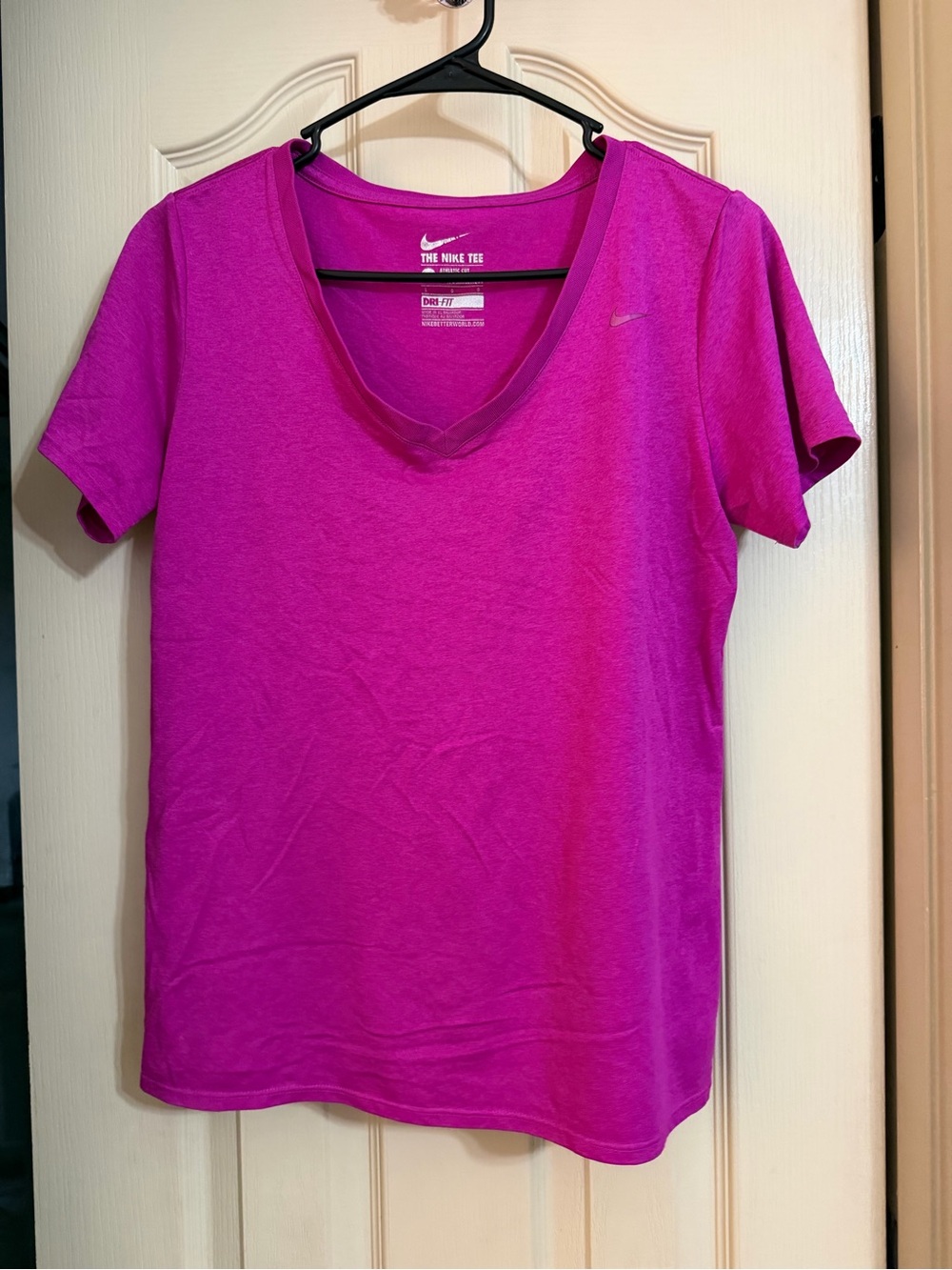 Nike Women’s Dri-Fit V-Neck Tee in Bright Magenta